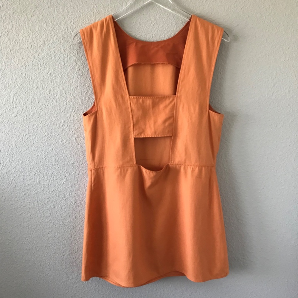 Loulou Studio Lugano Mini Dress Size L Cut-Out Orange Viscose Linen Sleeveless